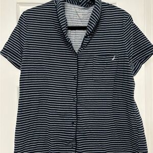 Nautica Black and White Striped Pajama Top